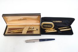 A Waterman fountain pen and ballpoint pen set, the fountain pen with 18K nib,