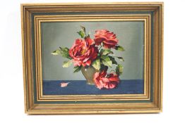 English School Still life of Roses in a Vase Oil on canvas Monogramed CJ 20.