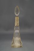 A cut glass and silver mounted scent bottle and stopper, Birmingham 1912,
