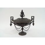 A 19th century bronze pedestal dish and cover, of Classical form,