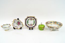 Four 20th century Dresden porcelain dishes including a pierced footed basket, 16.