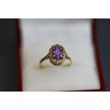 An amethyst and single cut diamond cluster ring, finger size L1/2, 1.