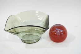 A Caithness 'Inferno' paperweight, and a square green glass dish,