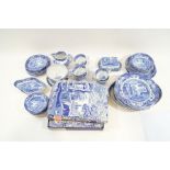 A Spode Italian Pattern part-dinner service, including a butter dish, cups, dinner plates,