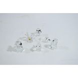 Six Swarovski Crystal ornaments: Duckling, Seal, Teddy Bear, Butterfly, Cockrell, Duck,