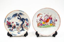 An 18th century Chinese porcelain clobbered saucer, painted in European enamels,