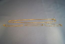 A 9ct gold chain; with three chain bracelets, 4.