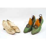 A pair of early 20th century ladies green silk shoes in the Georgian style,