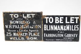 Two enamel signs: 'To be Let, Blinman & Miles F..