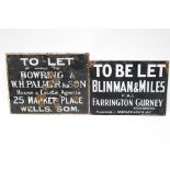 Two enamel signs: 'To be Let, Blinman & Miles F..