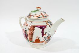 A Worcester porcelain tea pot, painted with Chinese figures, the cover with applied flower knop,