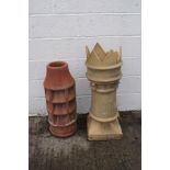 A crown top chimney pot, 90cm high, and a terracota chimney pot,