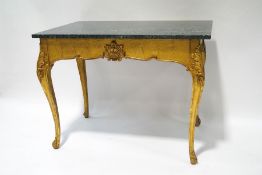 A 19th century gilded centre table with green marble top,