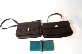 Two handbags and a jewellery pouch