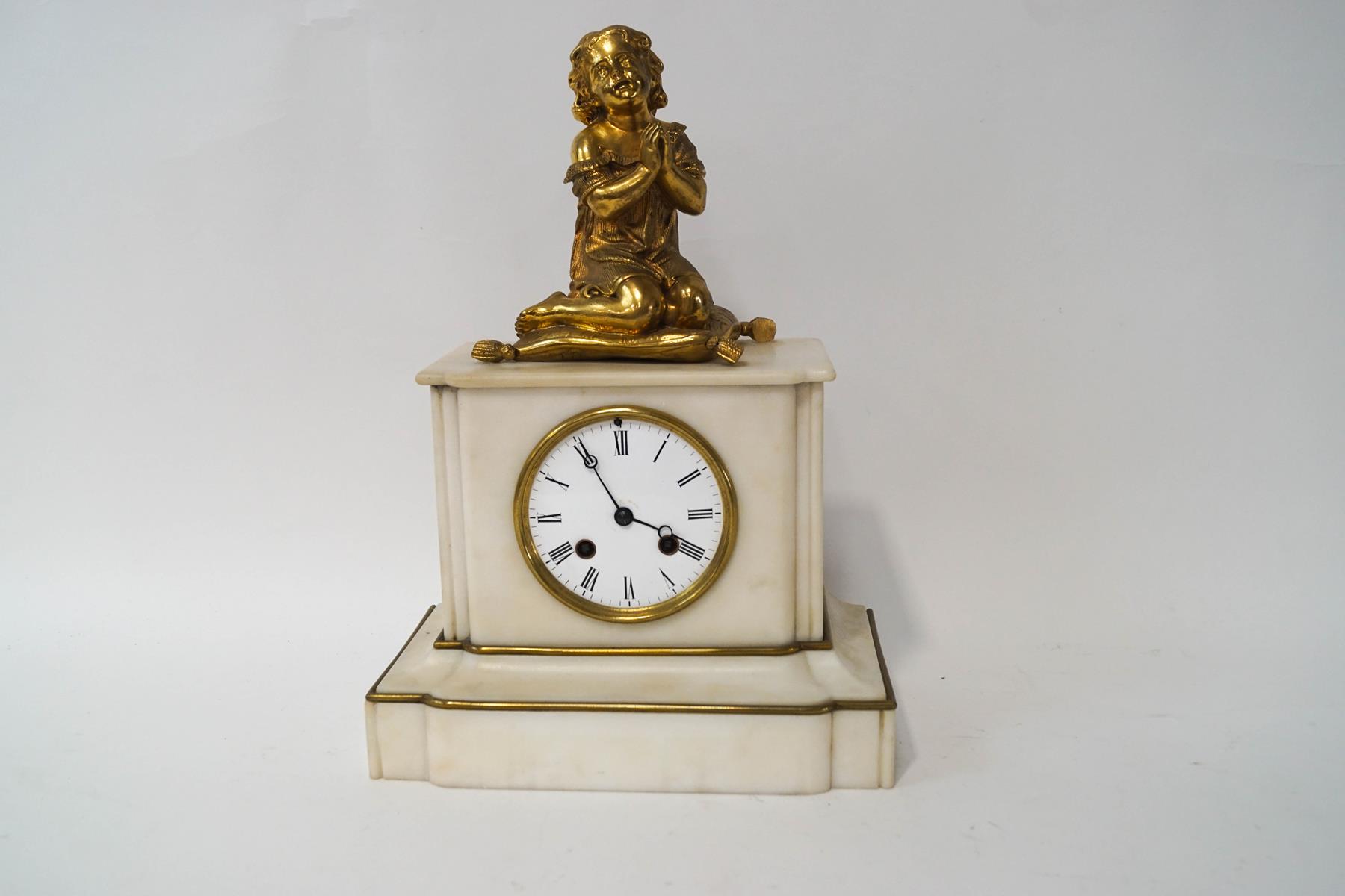 A French 19th century mantel clock with movement by Japy Freres, striking on the 1/2 hour,