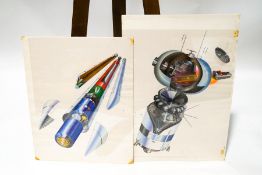 Alex Pang (Contemporary), Spacecraft, Bodycolour, 51cm x 69cm,