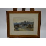 R Curzon, Cathedral scene, Watercolour, Signed lower right and dated 1886, 23.5cm x 34.