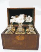 A George III mahogany two handled box, with shell inlay, feather and rosewood banding,