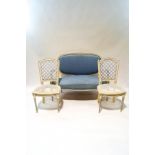 A French painted two seat sofa, 116cm wide,