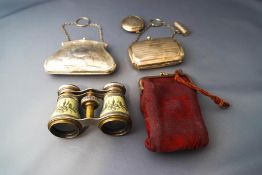 A silver lady's purse, with a silver rouge pot,
