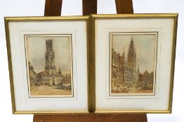 Continental School, late 19th century, Town scene with church, Watercolour, A pair, 26.