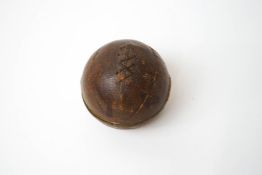 A Victorian novelty rugby ball inkwell, the leather exterior housing a brass lining, 6.