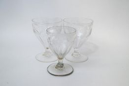 A pair of 19th century ale glasses, the bowls engraved with sheafs of wheat and hops,