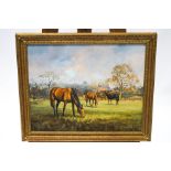 Peter Donnithorne, Three horses in a landscape, Oil on canvas, Signed lower right, 40.5cm x 50.