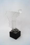 A 1920s style frosted glass figure of a lady in a butterfly dress,