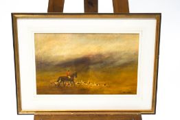 Ken Hildrew (British b.1934), Huntsman with Foxhounds, Watercolour, Signed lower right, 29cm x 47cm