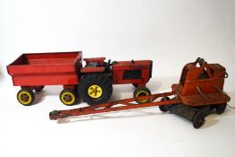 A Tonka tractor and trailer and a Tri-ang four ton Jones' mobile crane