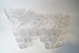 Five sets of six wine, sherry and rummer cut glass,