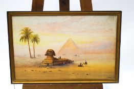 Frank Catano (Italian 19th/20th century), View of the Egyptian Pyramids, watercolour,