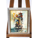 R Daly, Ship in full sail, Oil on board, Signed lower right,