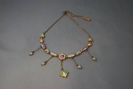 A late 19th century Italian micro mosaic fringe necklace, in gilt metal,