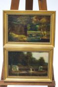 G Harris, Cattle in a stream, Peasant under a bridge, Oil on board, signed lower left, A pair, 22.