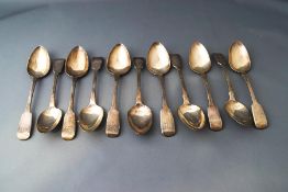 A set of six Victorian Exeter silver fiddle pattern tea spoons,