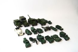 Various Dinky Supertoy and Lesney military vehicles, including tanks, trucks,