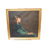 Attributed to Sir William Rothenstein, Portrait of a young girl wearing a green dress,