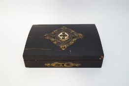 A Victorian coromandel box with brass and ivory mounts, 24cm wide,