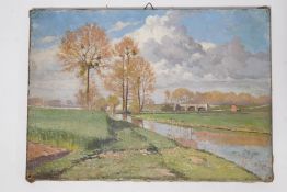 Ragin or Ragu, River landscape, Oil on canvas, Signed lower right, 1909, 32.