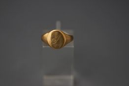A 9 carat gold signet ring, finger size O,