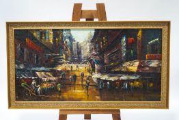 20th century School, Hong Kong Street scene, Oil on canvas,