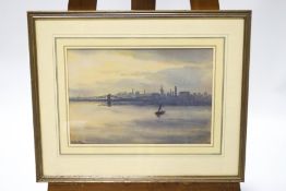 Helen M Bulkley, Lambeth Bridge, River Thames, Watercolour, Signed Lower left and title label verso,