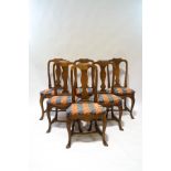 A set of six Queen Anne style dining chairs with vase shaped splats,