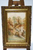 F. Binmoro, Figures in the thatched village, Watercolour, a pair, Signed and dated 05, 51.