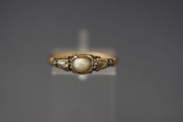A 19th Century pearl and diamond ring, the yellow metal mount unmarked, finger size M,