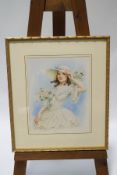 Frank Insall, Study of a girl wearing a hat, Watercolour, Signed lower right, 40cm x 30.