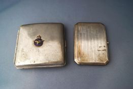A metal cigarette case, applied with the Royal Air Force badge; with a silver cheroot case, 78 g (2.