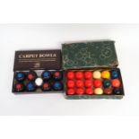 A Nauticalia carpet bowls set and a box of small size snooker balls